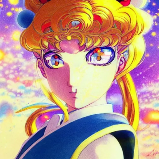 Image similar to prompt : sailor moon portrait soft light painted by james jean and katsuhiro otomo, magical eyes, inspired by evangeleon anime, smooth face feature, intricate oil painting, high detail, sharp high detail, manga and anime 1 9 9 0