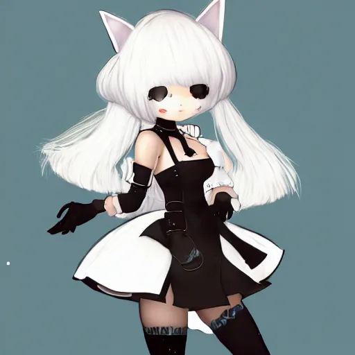 Image similar to full body portrait of 2B nier automata wearing a cat maid suit by Thomas romain, trending on artstation, artstationHD, artstationHQ