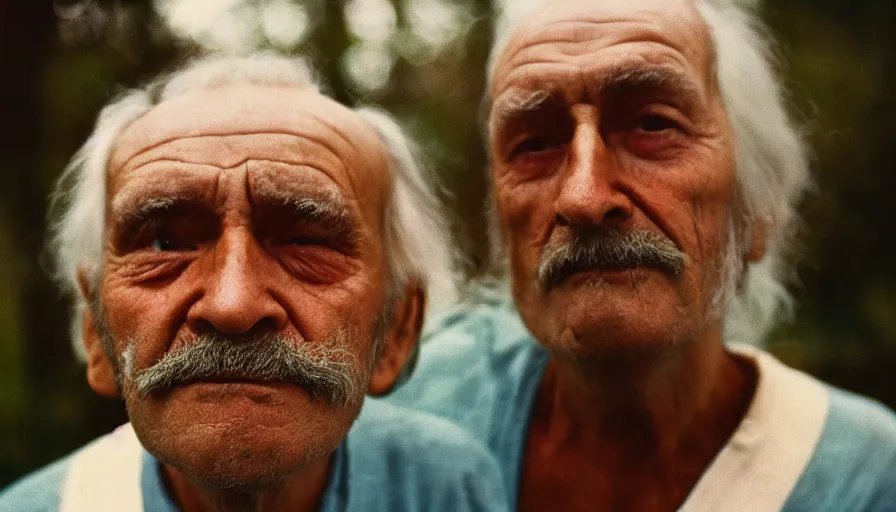 Prompt: 7 0 s movie still of an old man. his mouth is full of worms. his eyes are keen. cinestill 8 0 0 t 3 5 mm technicolor, heavy grain, high quality, high detail