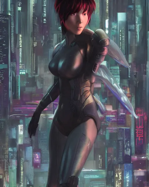 Image similar to weta disney pixar movie still portrait photo of motoko kusanagi ghost in the shell : : as cyborg woman by pixar : : by weta, wlop, ilya kuvshinov, rossdraws, artgerm, marvel, maxim cover, latex, octane render, sweaty, iridescent, bright morning, anime, liosh, mucha : :