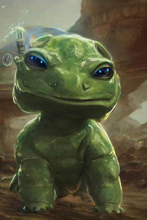 Image similar to bulbasaur playing as master chief, oil on canvas, intricate, portrait, 8 k highly professionally detailed, hdr, cgsociety