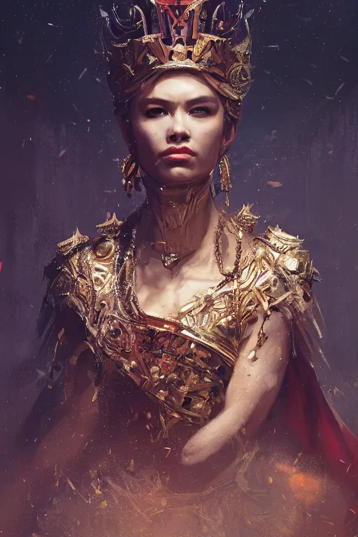 Prompt: a fancy portrait of a great queen by Greg Rutkowski, Sung Choi, Mitchell Mohrhauser, Maciej Kuciara, Johnson Ting, Maxim Verehin, Peter Konig, final fantasy , mythical, 8k photorealistic, cinematic lighting, HD, high details, atmospheric,