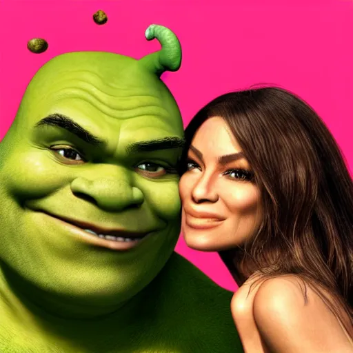 Prompt: shrek kissing jenifer lopez, realistic