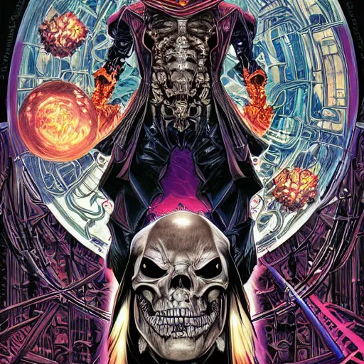 Image similar to portrait of crazy skeletor, symmetrical, by yoichi hatakenaka, masamune shirow, josan gonzales and dan mumford, ayami kojima, takato yamamoto, barclay shaw, karol bak, yukito kishiro