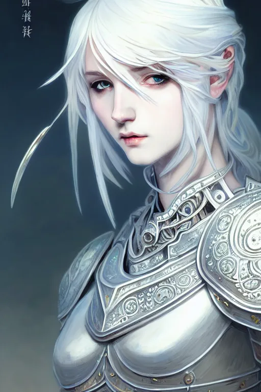 Image similar to portrait white hair knights of zodiac girl, matt white ice color armor, in ruined agora of athens, ssci - fi and fantasy, intricate and very very beautiful and elegant, highly detailed, digital painting, artstation, concept art, smooth and sharp focus, illustration, art by tian zi and wlop and alphonse mucha and ilya kuvshinov