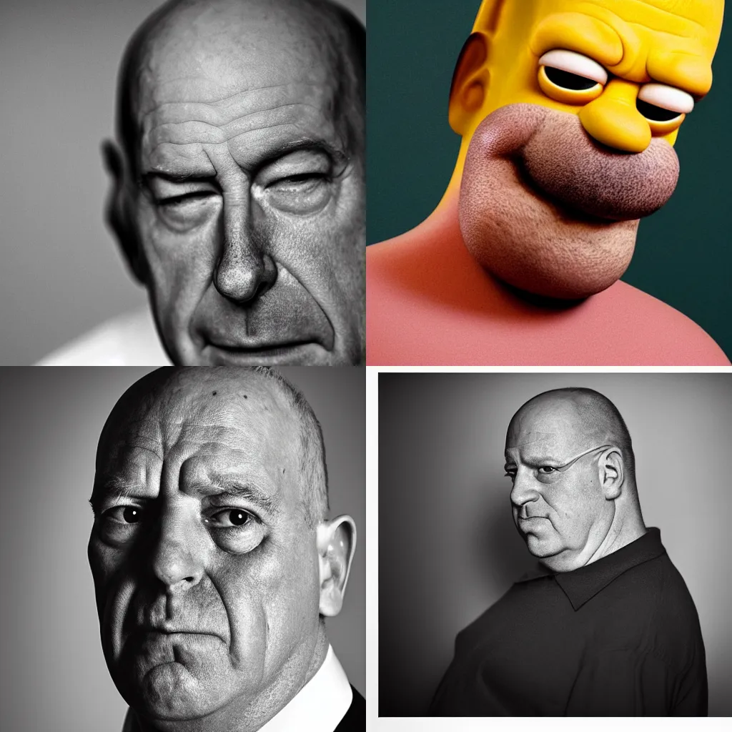 Prompt: portrait of 40-year-old Homer Simpson the style of Annie Leibovitz award-winning, detailed, 82 mm sigma art, close up