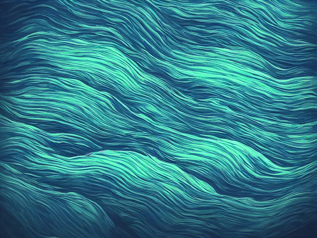 Prompt: 3 blue and green waves, artstation, concept art, smooth, very smooth, procreate illustration,