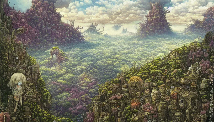 Image similar to made in abyss vast landscape drawn by daniel merriam