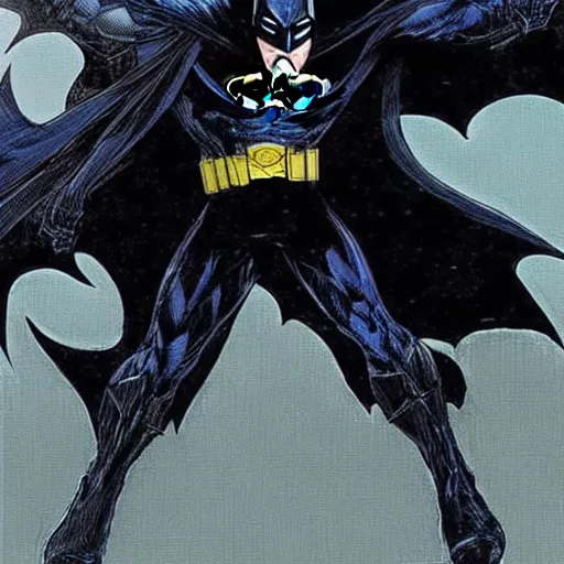 Image similar to the batman appearing out of the shadows, artwork by jim lee, frightening, fear, scary, intimidating, digital art