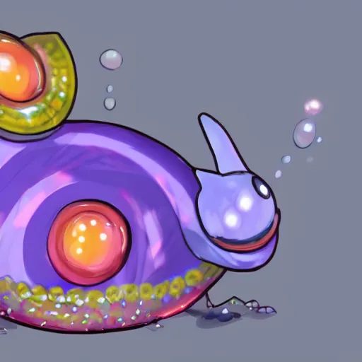 Prompt: A pokemon that looks like A Tangguan snail with multi-colored gemstones on the raised part of the shell，Trending on art station. Unreal engine.