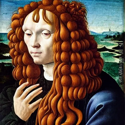 Image similar to beautiful renaissance painting portrait of ginger maine coon by sandro botticelli, jan van eyck, tiziano vecelli, piero della francesca