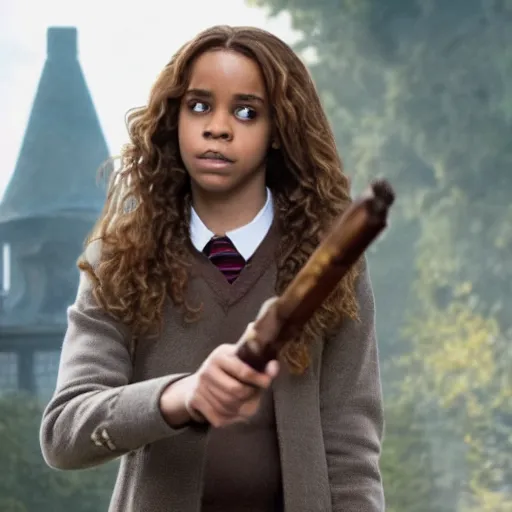 Prompt: hermione granger with a wand in her hand