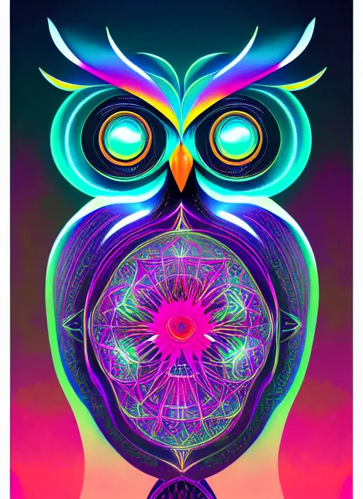 Image similar to symmetry!! product render poster vivid colors divine proportion owl, cosmos, glowing fog intricate, elegant, highly detailed, digital painting, artstation, concept art, smooth, sharp focus, illustration,