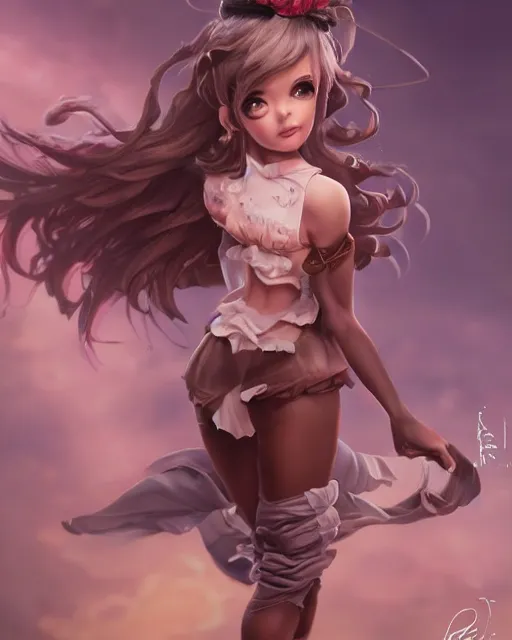 Prompt: a ( girl as personification of chocolate cupcake ), fantasy bakery, digital art by artgerm, krenz cushart, laurie greasly, wlop, intricate, ( highly detailed figure ), sharp focus, smooth, epic composition, joyful, unreal engine