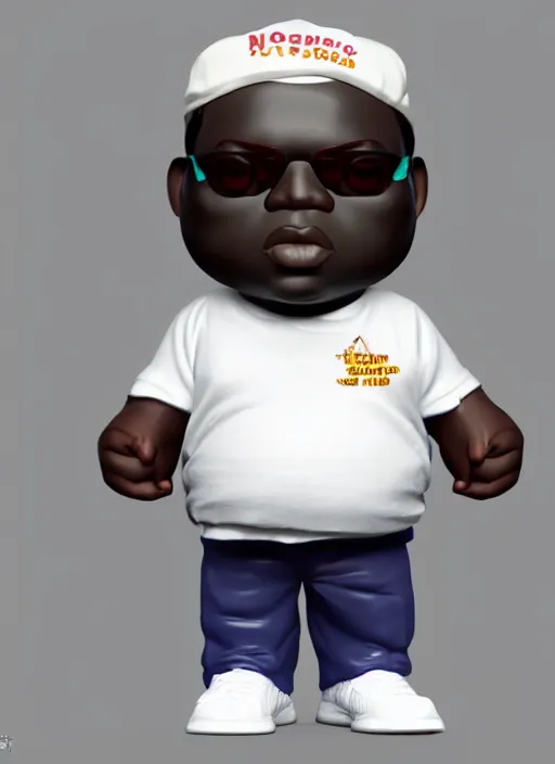 Image similar to full body 3 d render of notorious big as a funko pop, studio lighting, white background, blender, trending on artstation, 8 k, highly detailed