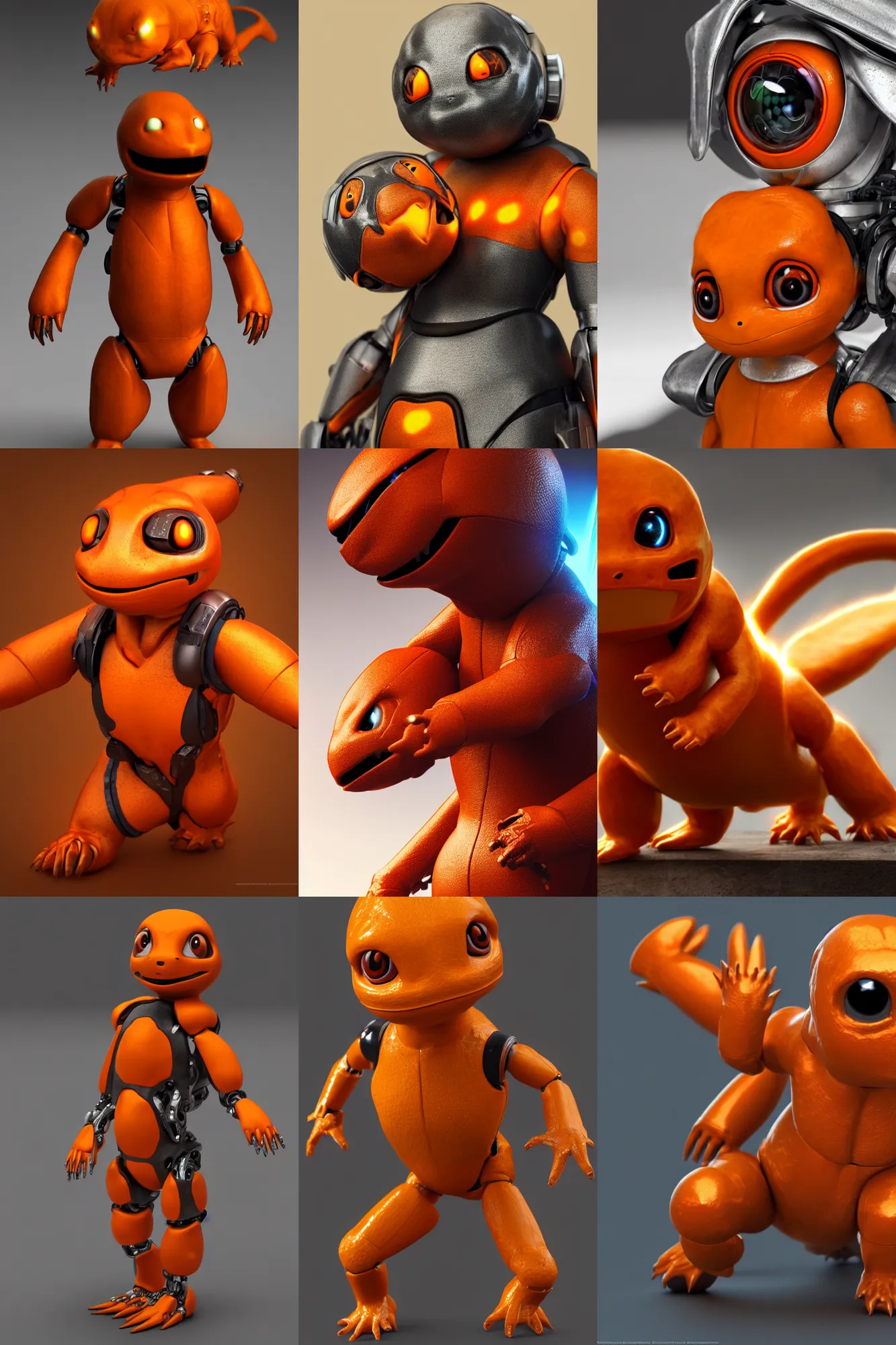 Prompt: Charmander cyborg mechanical humanoid, digital art, 16k, hyperrealism, high detail, ray tracing, concept art, octane render