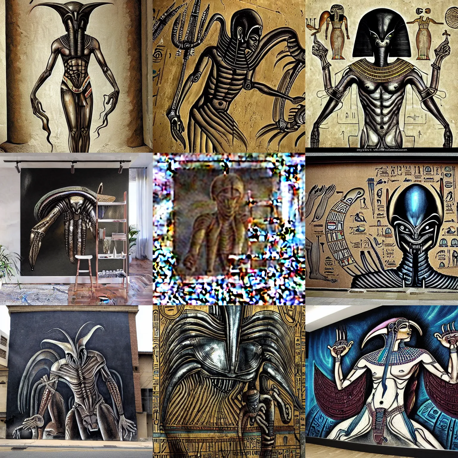 Prompt: ancient egyptian art of [ xenomorph ] [ giger ] [ alien ] from alien movie, as [ egyptian ] [ mural ]