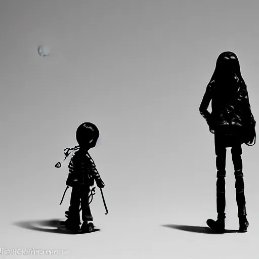 Image similar to full moon, figurines, tilt shift, style of shuzo oshimi, black outline, on white, smooth, thin sharp lines, detailed