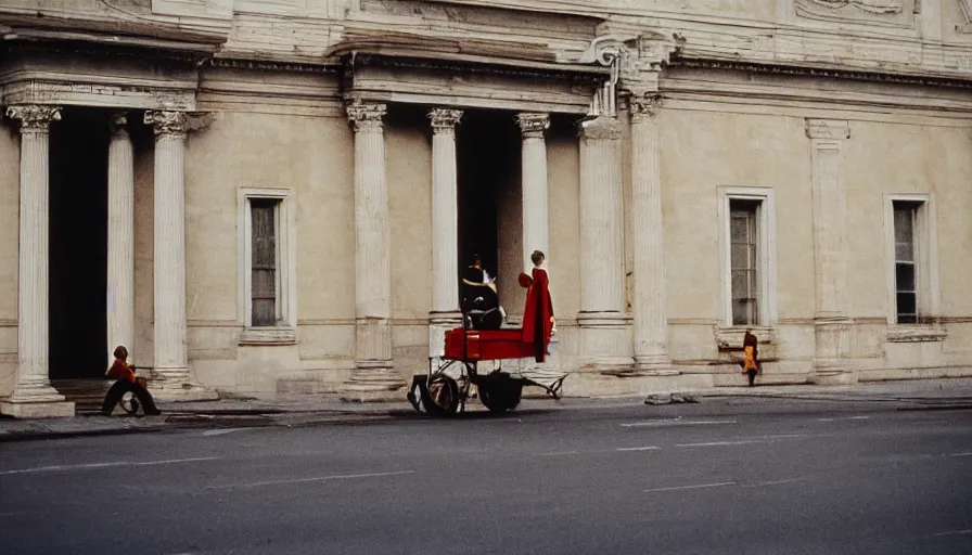 Prompt: 1 9 7 0 s movie still of a guillotine, on a great neoclassical square, cinestill 8 0 0 t 3 5 mm, high quality, heavy grain, high detail, cinematic composition, dramatic light, anamorphic, ultra wide lens, hyperrealistic