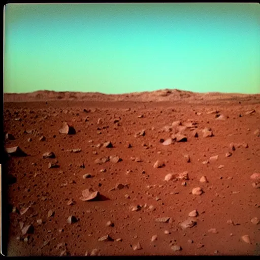 Prompt: a polaroid photograph of the surface of mars