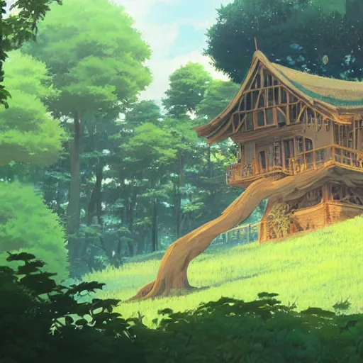 Image similar to The Tree house battle, by Dice Tsutsumi, Makoto Shinkai, Studio Ghibli