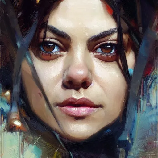 Prompt: mila kunis by Sandra Chevrier by Richard Schmid by Jeremy Lipking by moebius by atey ghailan