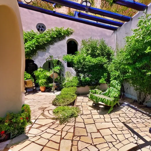 Prompt: beautiful!!!!!!!!!!!!, courtyard, home, mediterranean, vines