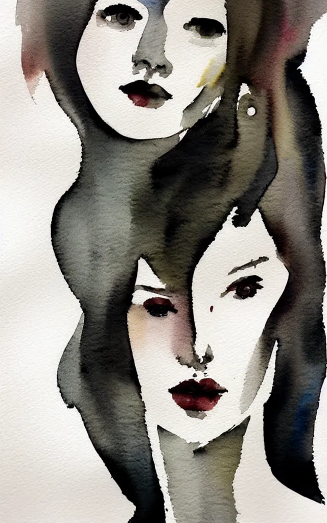 Prompt: beautiful face woman portrait, grey, colorless and silent, watercolor portraits by Luke Rueda Studios and David downton