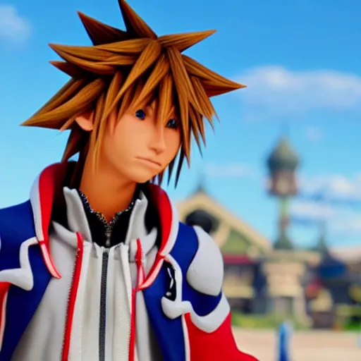 Prompt: of kingdom hearts sora on blue island detailed face motion blur photography 85mm cinematography cinematic