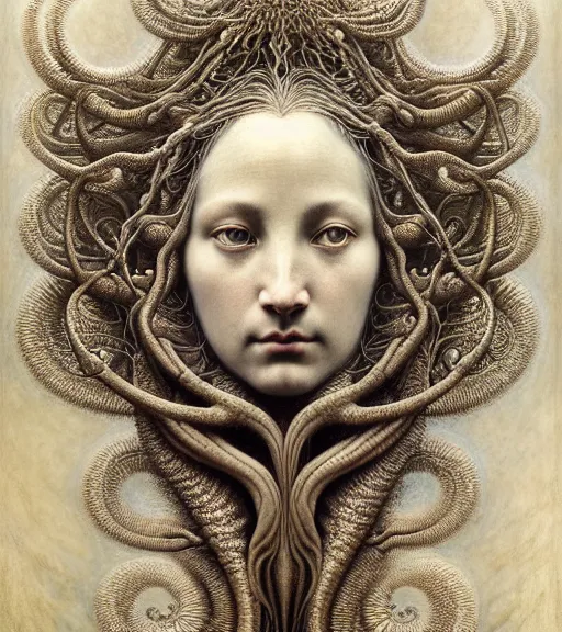 Image similar to detailed realistic beautiful moon god face portrait by jean delville, gustave dore, iris van herpen and marco mazzoni, art forms of nature by ernst haeckel, art nouveau, symbolist, visionary, gothic, neo - gothic, pre - raphaelite, fractal lace, intricate alien botanicals, ai biodiversity, surreality, hyperdetailed ultrasharp octane render