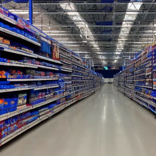 Image similar to a blue portal opening in the middle of a walmart aisle