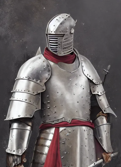 Image similar to oilpainting of a young medieval knight, ugly, hunchback, knight armor, no helmet, stringy hair, blemished face, strong, high resolution, clear image, digital art, studio photo, 4 k, clear lines, artstation