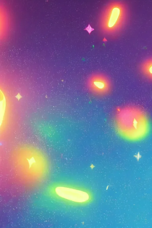 Image similar to geometric 3 d render soft bright pastel rainbow fireball mountains surrounding stars