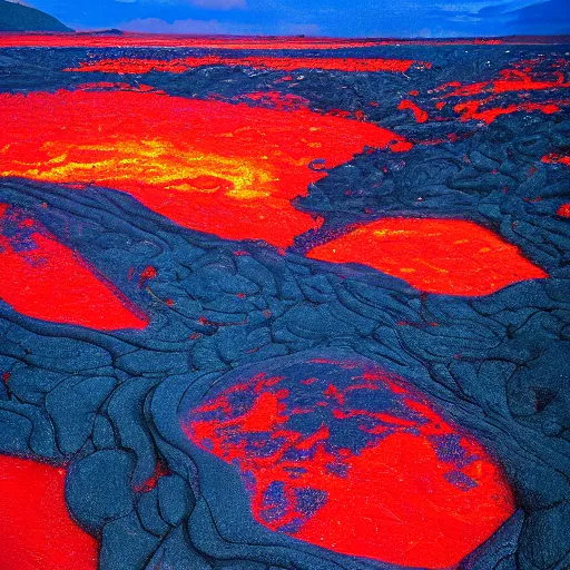 Image similar to a lava field at night, expressionism