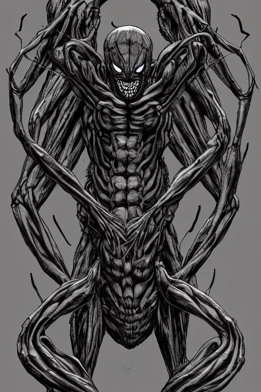 Image similar to spider humanoid figure monster, symmetrical, highly detailed, digital art, sharp focus, trending on art station, kentaro miura manga art style