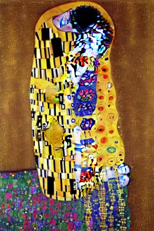 Prompt: gustav klimt the kiss with kissed Nicolas Cage