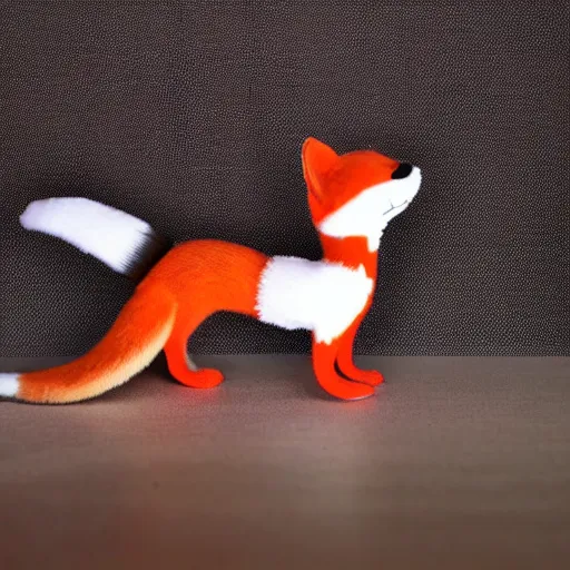 Prompt: a graceful long shot footage of a delicate toy fox wearing a fine cyberpunk dress