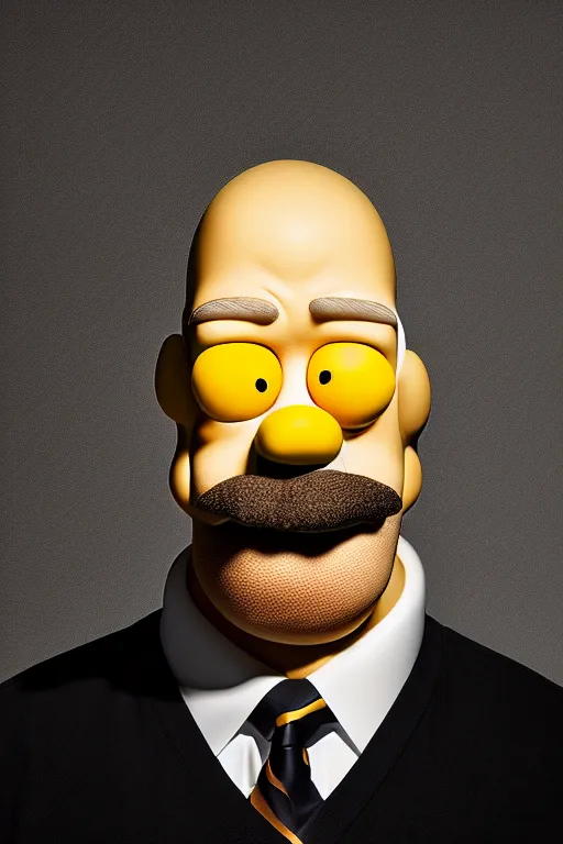 Prompt: studio portrait of man that looks excactly like homer simpson, lookalike, as if homer simpson came to life, soft light, black background, fine details, close - up, award winning photo by jimmy nelson