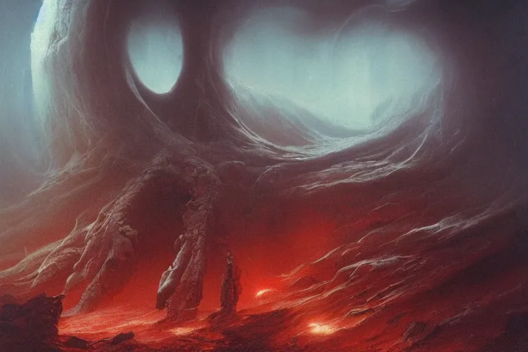 Prompt: maelstrom, gehenna, the abyss looks back, chaos, the world without form and void, amazing concept painting by Jessica Rossier and HR giger and Beksinski