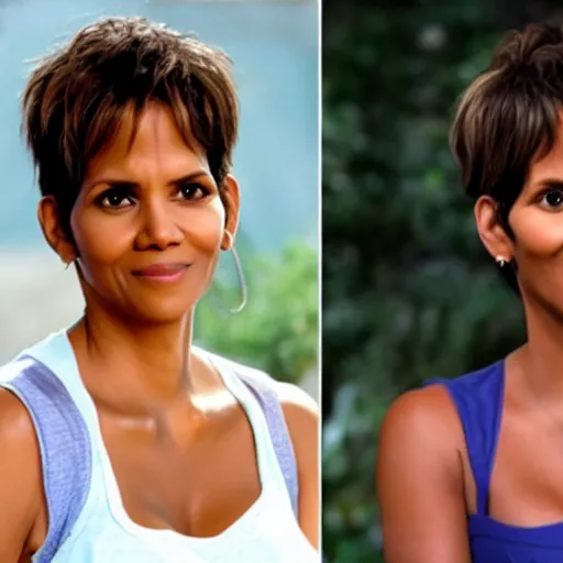 Image similar to halle berry as an anthropomorphic blueberry