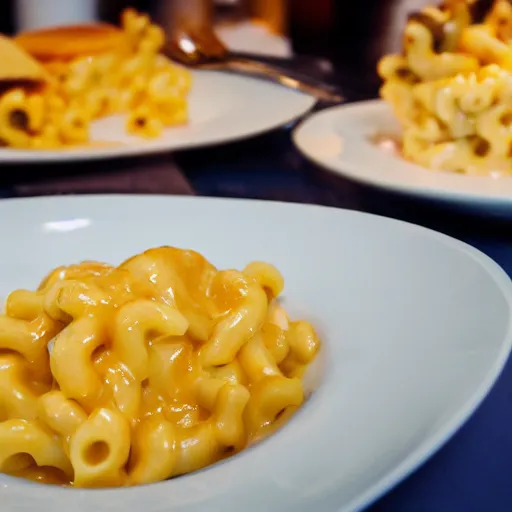 Image similar to dslr photograph of kraft macaroni and cheese, michelin starred restaurant, award winning photography
