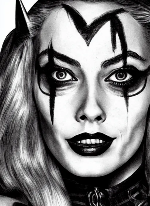 Image similar to a pencil drawing of margot robbie as harley quinn, hyper realistic, highly detailed