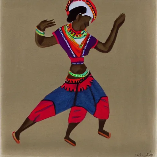 Prompt: african woman dancing, in the style of chiron duong