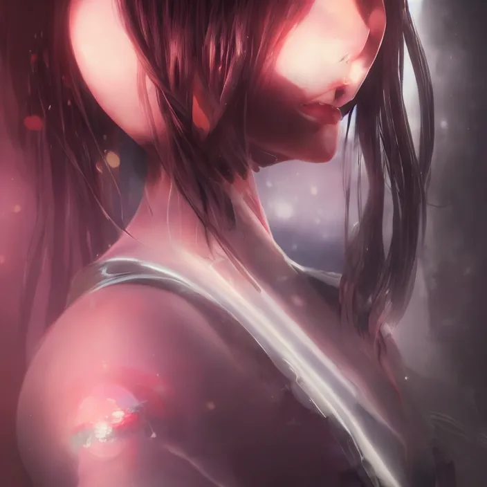 Image similar to beautiful anime girl cyborg looking surreal - by tom bagshaw, by ilya kuvshinov, rtx rendering, octane render 1 2 8 k, maya, extreme high intricate details by wlop, digital anime art by ross tran, medium shot, close up shot, composition by sana takeda, dramatic lighting by greg rutkowski, 8 k, trending on artstation