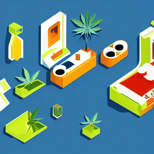 Image similar to room of cannabis paraphernalia isometric vector illustration minimalist by earle, eyvind render in octane