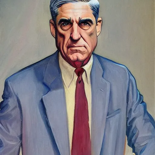 Image similar to socialist realist painting of robert mueller!!! standing with folded arms, disco elysium concept art by j. c. leyendecker and diego rivera