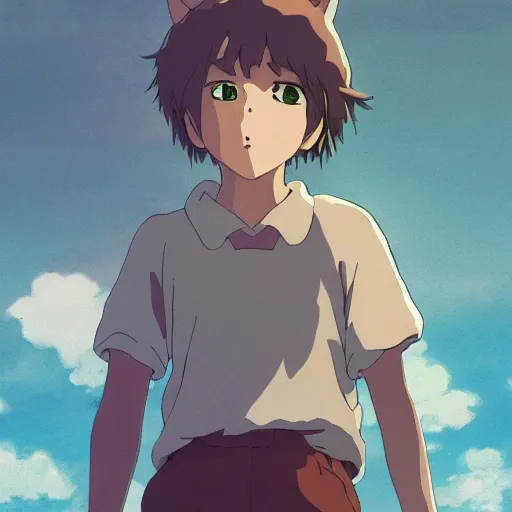 Prompt: friendly boy and small creature, Fragile looking character portrait face made in Studio Ghibli artstyle ,highly detailed art, beautiful scene, sharp focus, smooth, 8k, anime art, fantasy, style in ghibli anime