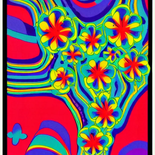 Image similar to psychedelic, vintage, flower child, 7 0 s, graphic design poster, bold, organic