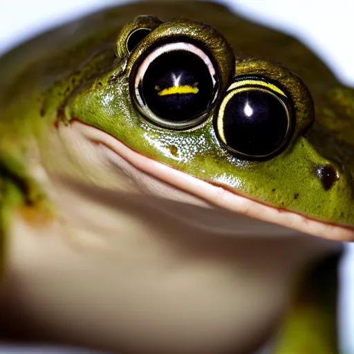 Image similar to closeup of a frog with the eyes of a house - fly, creature hybrid, high resolution photo, trending on artstation, 8 k