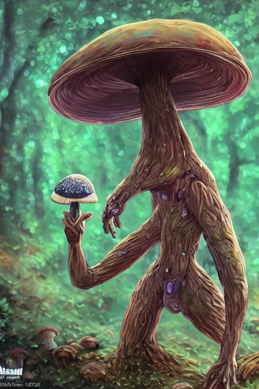 Prompt: a humanoid figure mushroom creature, highly detailed, digital art, sharp focus, trending on art station, plant, anime art style